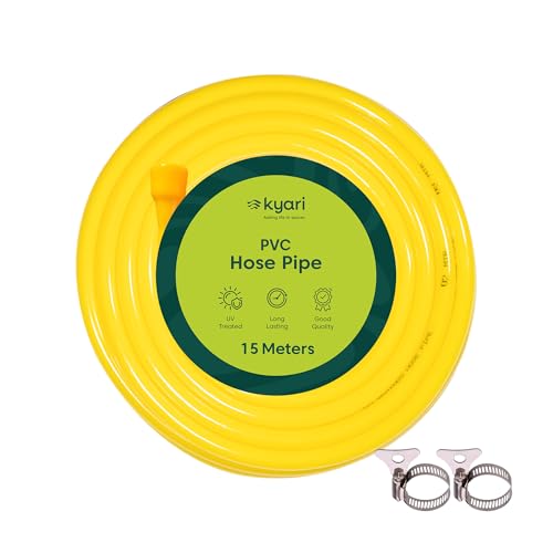 Image of Kyari Garden Hose Pipe Non-Braided 15 Meter 0.5 Inch with Nozzle & Clamp - Flexible PVC Water Pipe for Home Garden, Plants, Car Wash, Cooler Filling, Balcony & Outdoor Use