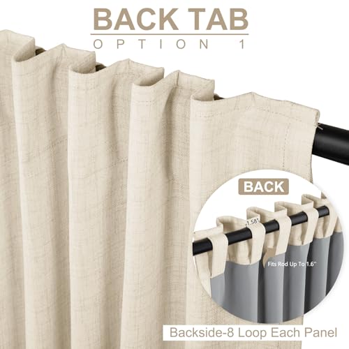 Image of 100% Blackout Shield Linen Blackout Curtains for Bedroom 72 Inches Long, Back Tab /Rod Pocket Living Room Drapes, Thermal Insulated Blackout Curtains 2 Panels Set, 50 inch W x 72 inch L,Cream Beige