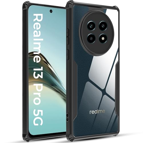 Image of A rtistque Clear Hard Transparent Acrylic Armor Anti-Drop Shockproof TPU Edge Back Cover Case for Realme 13 Pro - Black