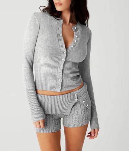 Image of BAIGRAM Women Open Front Button Cropped Cardigan Fall Lightweight Soft Knit Sweaters Long Sleeve Fitted Casual Tops