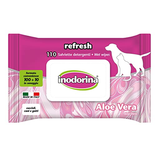 Inodorina Toallitas Desinfectantes para Perros y Gatos Aloe Vera (110 Unidades). Toallitas Húmedas de Higiene para Mascotas, Tejido Resistente Sin Alcohol, Rosa