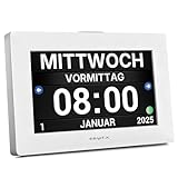 51Bright.X 8 Zoll Digitale Kalenderuhr – Weiß – für Senioren, Demenzkranke & Sehbehinderte – große Ziffern, langsame deutsche Sprachansage, Touchscreen-Wecker & Fotoalbum
