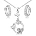 Produktbild Schmetterlinge Schmuck-Set Weiß Österreichische Zirkonia Kristalle Halskette Anhänger 45 cm Huggie Ohrringe 18 kt Weiß Vergoldet