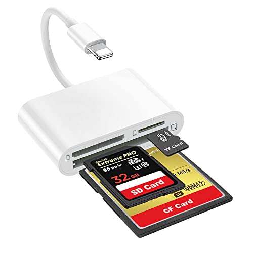 Real-EL SD CF Card Reader for iPhone iPad 3 in 1 SD CF TF Memory Card Reader Adapter Camera Card Reader Trail Game Camera Viewer for iPhone 13 12 11 X 8 7 6 Plug and Play, White