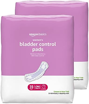 Amazon Basics Incontinence, Bladder Control & Postpartum Pads for Women, Maximum Absorbency, Long Length, 78 Count, 2 Packs of 39 (Previously Solimo)