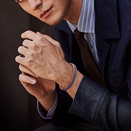Image of Men's Leather and Steel Chain Bracelet with Clasp
