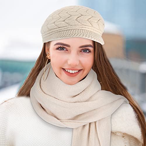 6 Pcs Winter Hat Gloves Scarf Set for Women Warm Knitted Beanie Hat Mittens Scarves Slouchy Visor Hats Scarf Gloves3