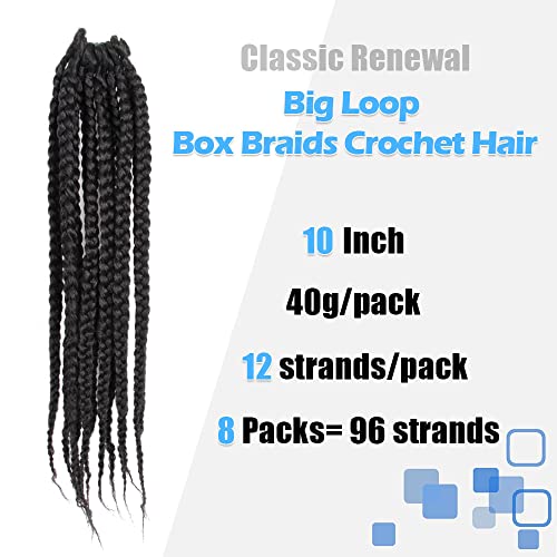 Bohobabe Big Loop Box Braids Crochet Hair 10 Inch 8 Packs Prelooped, Medium Short 3X Knotless Crochet Box Braiding Hair, Three Tones Natural Black Goddess Braid (1B) #TOP1