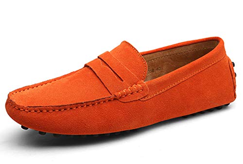 Men Casual Loafers Suede Slip On Low Top Canvas Shoes Wide Fit Comfortable Walking Shoes Orange 7 UK