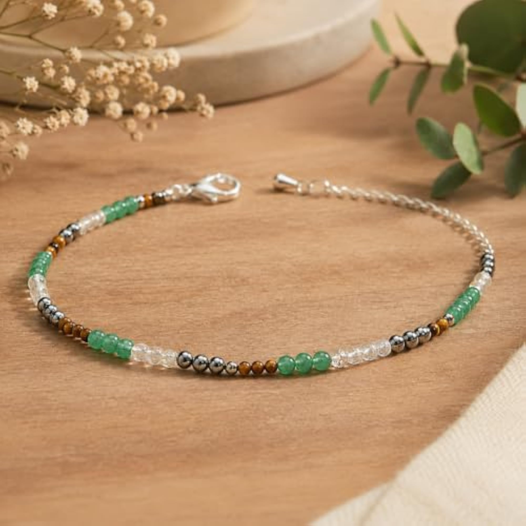 Money Magnet Anklet with Selenite Charging Plate, AAA-Grade