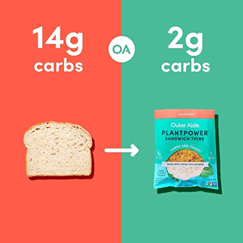 Outer Aisle Gourmet Cauliflower Sandwich Thins | Keto, Gluten Free, Low Carb & Paleo | Jalapeno 2-Packs - Thumbnail 5