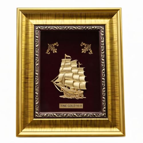 Image of PARASMONI Gold Sailing Ship Statue Feng Shui Decor for Fortune, Wealth and Prosperity - Decorative Gold Wealth Sailing Boat Decor for Office and Home - Corner Living Room Nautical Decoration