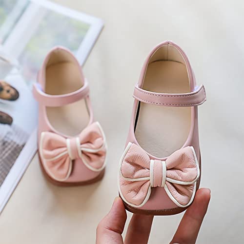 Spring and Summer Girls Casual Shoes Bow Hook Loop Solid Color Comfortable Single Shoes Toddler Girls Running Shoes Pink4