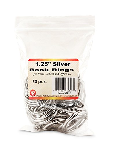 Hygloss Products Book Rings – 1-1/4 Inch Silver Steel Metal Binder Rings, 50 Pack