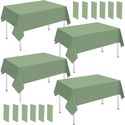 Whaline 16Pcs Sage Green Plastic Tablecloth Solid Green Rectangle Table Cover Waterproof Table Cloth for Birthday Wedding Bride Shower Parties Decorations Supplies, 54 x 108 Inch Cover