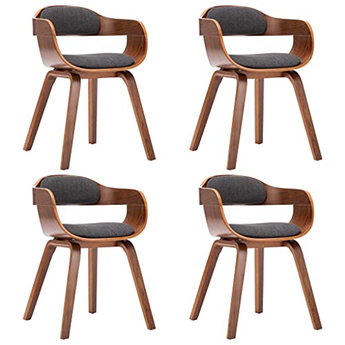 Sinkzol Juego de 4 sillas de comedor, tela gris oscuro con estructura de madera curvada, ergonómicamente acolchada, para cocina, comedor, salón, con reposabrazos, asiento cómodo y respaldo estable