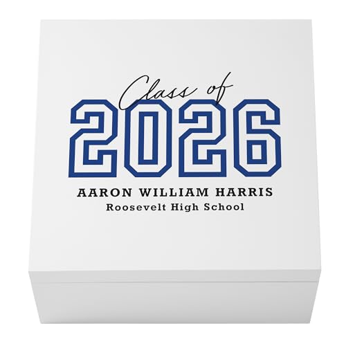Let's Make Memories Personalized Keepsake Box For Graduation - Class of 2026 - Graduate Memento Box - Customize For Any Grad and School - 12" Sq x 6" H - Loud & Proud - Blue