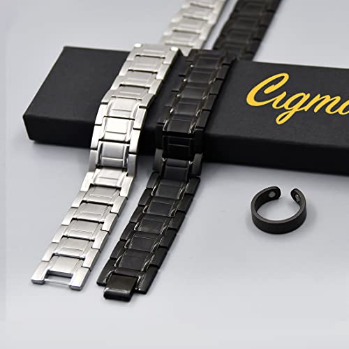 Cigmag 3X Magnetic Bracelets For Men Ultra Strength Titanium Steel Bracelet Wrist Adjustable Jewelry Gift Set With Sizing Tools For Valentine's Day (Black With Ring) #TOP7