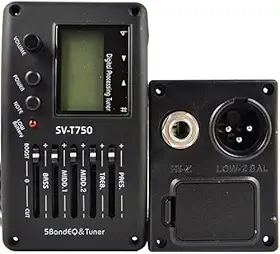 Captador SV-T750 com Afinador Digital e Equalizador de 5 Bandas - Kit Completo com Captador Piezo Ceramico e Base de Montagem - Preta