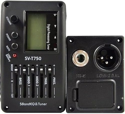 Captador SV-T750 com Afinador Digital e Equalizador de 5 Bandas - Kit Completo com Captador Piezo Ceramico e Base de Montagem - Preta