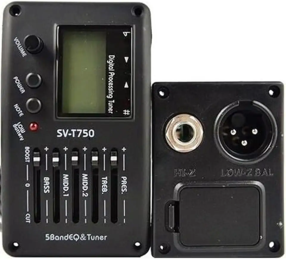 Captador SV-T750 com Afinador Digital e Equalizador de 5 Bandas - Kit Completo com Captador Piezo Ceramico e Base de Montagem - Preta