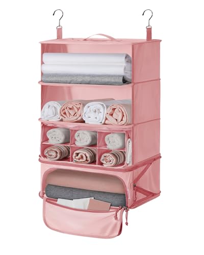 BAGSMART 4-Shelf Hanging Closet Organizer for Cruise Ship Essentials, Large Capacity Packing Cubes for Women Travel, Foldable Closet Organizer for Bathroom/Closet Storage