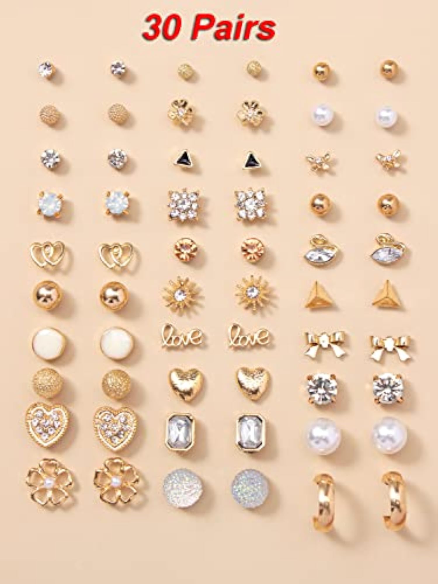 30 Pairs Crystal Pearl Earrings Combo Set for Women