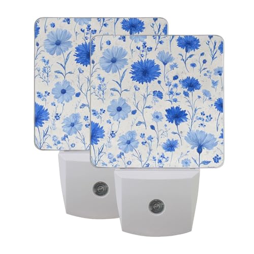 Lámpara de noche LED con sensor azul con flores