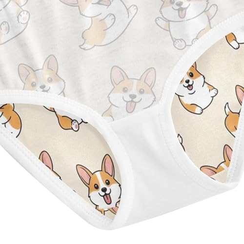 Toddler Girl Briefs, Corgi Dogs Playful Beige Cotton Girls Underwear, 2T–8 Years4