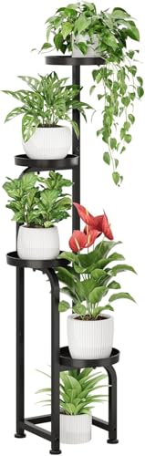 Image of Snazzy Tall Plant Stand Indoor Outdoor, Corner Metal Flower Pot Stands for Multiple Plants, 4 Tier Heavy Duty Plant Shelf for Patio Garden Balcony Living Room Bedroom