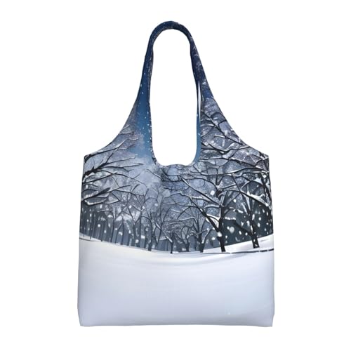 Sac en toile femme grand format imprimé paysage d'hiver et neige noir 36 cm