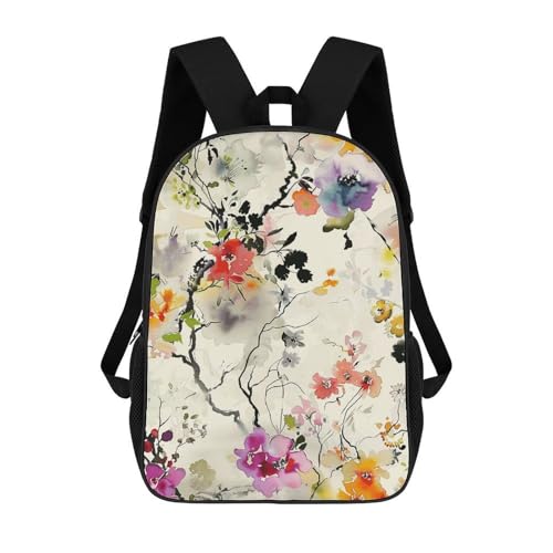 Intricate Floral Pattern Backpack - Durable 600D Polyester, 17 Inch Backpack with Ergonomic Adjustable Straps, Lightweight Travel Bag for Men & Women