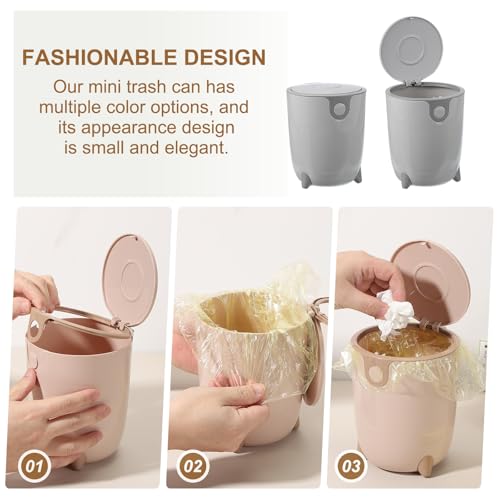 Image of uxcell Mini Desktop Trash Can Press-Type Countertop Wastebasket with Lid, Plastic Trash Can for Bathroom Bedroom Dressing Table Living Room Kitchen Office (Gray)