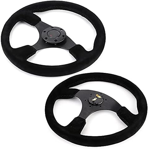 Tbest 14in Suede and Leather Racing Steering Wheel Cover