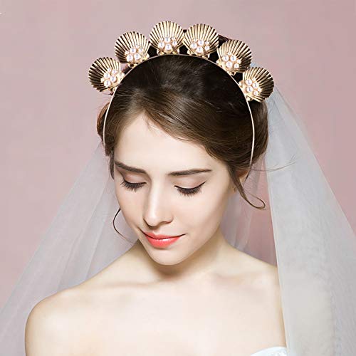 Minkissy 093R14EH5M85Z212QHM6 Shell Pearl Headband Gold Seashell Crown Goddess Pearl Tiara thumb #3