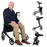 Labufiz Klappbarer Rollator mit Sitz und Rückenlehne, Gehhilfe für Senioren mit 8-Zoll Großrädern, Höhenverstellbar, 3-Modus-Bremssystem, Belastbar bis 150 kg für Innen und Außen Schwarz