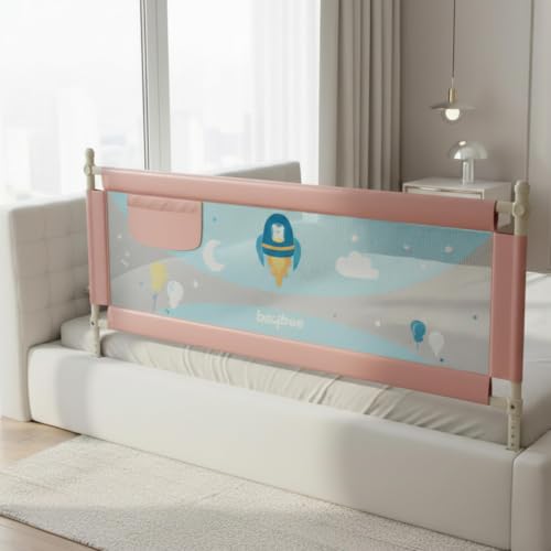 Image of BAYBEE Baby Bed Rail Guard (180x63cm), Bedrail for Baby Toddlers Safety, Portable Kids Bedrail Safeguard Fence with Adjustable Height | Foldable Single Side Bed Protector for Newborn Babies (Pink)