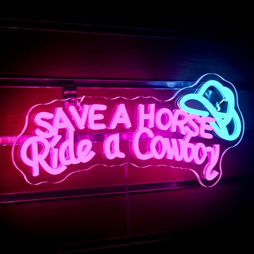 Ineonlife Save a Horse Ride a Cowboy sinal de néon para decoração de parede Dimmable LED sinais USB luz de néon para sala de estar Man Cave Bar recreação Room Decoration