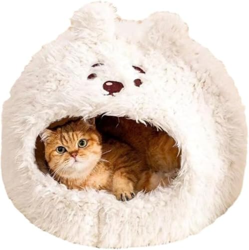 Farigrut ペットの猫の巣、閉じた寝ている巣、犬の巣、冬の暖かいパオ、ぬいぐるみの動物スタイル、キュートでかわいいペット 豪華な巣猫ベッド暖かい猫冬ベッド猫穴猫ベッドカバー付き冬猫ドームベッド半密閉型猫ベッド寒い天候屋内猫の巣 (シロクマのぬいぐるみ