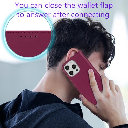 Jaorty for iPhone 16 Pro 5G Phone Case Wallet with Strap,6.3",Dark Red - image 3