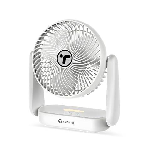 Image of Toreto SnapCool 3-in-1 Portable Rechargeable Fan with Night Light, Type-C Charging, 3 Speed Modes, 360 Adjustable, Desktop /Wall /Ceiling Mount, 1 Year Warranty (White)