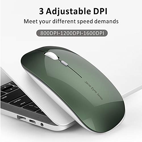 Uciefy Q5 Slim Rechargeable Wireless Mouse, 2.4G Portable Optical Silent Ultra Thin Wireless Computer Mouse With Usb Receiver And Type C Adapter, Compatible With Pc, Laptop, Desktop (Blackish Green) #TOP2