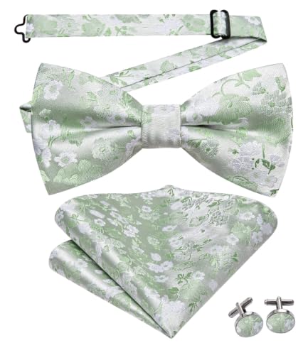 Image of Dubulle Mens Paisley Striped Bowtie Set Pre-tied Bowtie for Men and Pocket Square Set Wedding Business