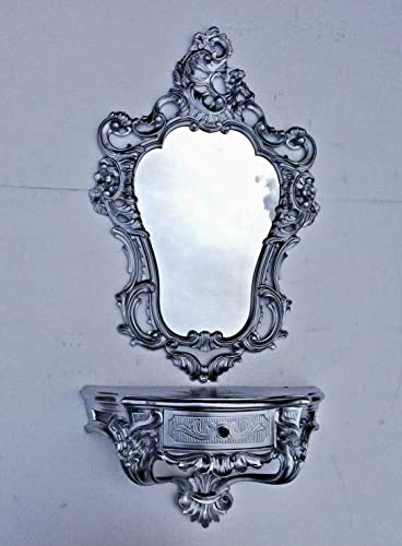 Artissimo Miroir mural baroque avec console murale, console en argent 50 x 76 cm, décoration murale + console avec tiroir