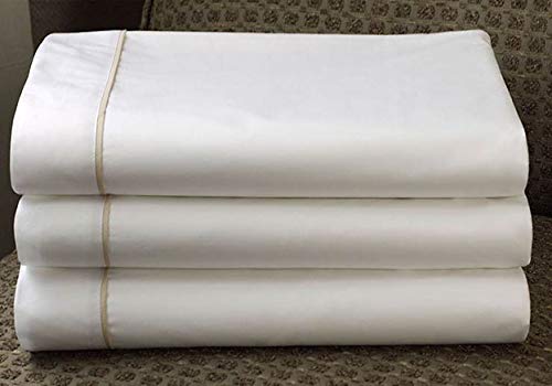 Westin Ultra Luxe Middle Sheet - Soft, Luxurious 600 Thread Count Cotton Flat Sheet - White with Taupe Trim - King (112" x 103")