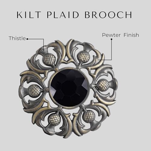 Image of Luxurious Scottish Kilt Fly Plaid Brooch - Premium Thistle Design Adorned with Sparkling Stones, Handcrafted Tartan Sash Pin, Luxurious Accessory for Women's Highland Dress