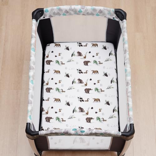 Image of david's kids 3 Pack Mini Crib Sheets, Soft Breathable Premium Pack N Play Sheets for Baby Boys Girls Neutral, Playard and Mini Crib Mattresses, Woodland Animals