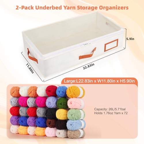 Image of Coopay Underbed Yarn Storage, 2 Pack Large Crochet Bag with Transparent Design & Easy-to-sort Labels Holder, Yarn Bag for Knitting Needles Crochet Accessories, Beige