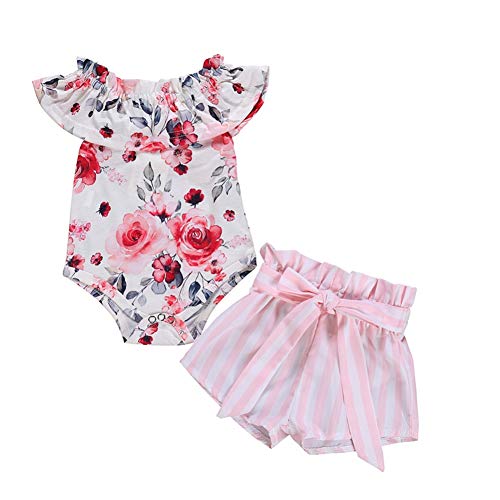 BAOBAOLAI Roupas para bebês meninas recém-nascidas estampa floral babados blusas rosa listras shorts