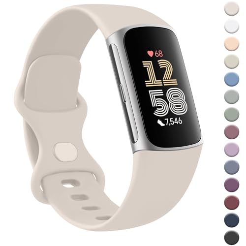 AK Strap for Fitbit Charge 6/5 - Silicone Sport Classic Soft Replacement Band for Women Men (Small Starlight)